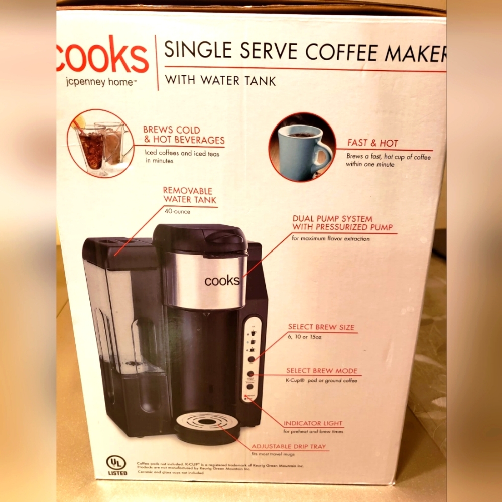 Cooks single serve coffee maker